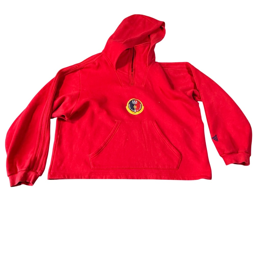 Vintage Adidas USA Olympics 2000 Quarter Zip Hoodie Red Mens XL Fleece Pullover